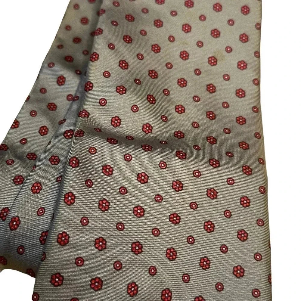 Christian Dior All Silk Men's Gray & Red Polka Dot Tie